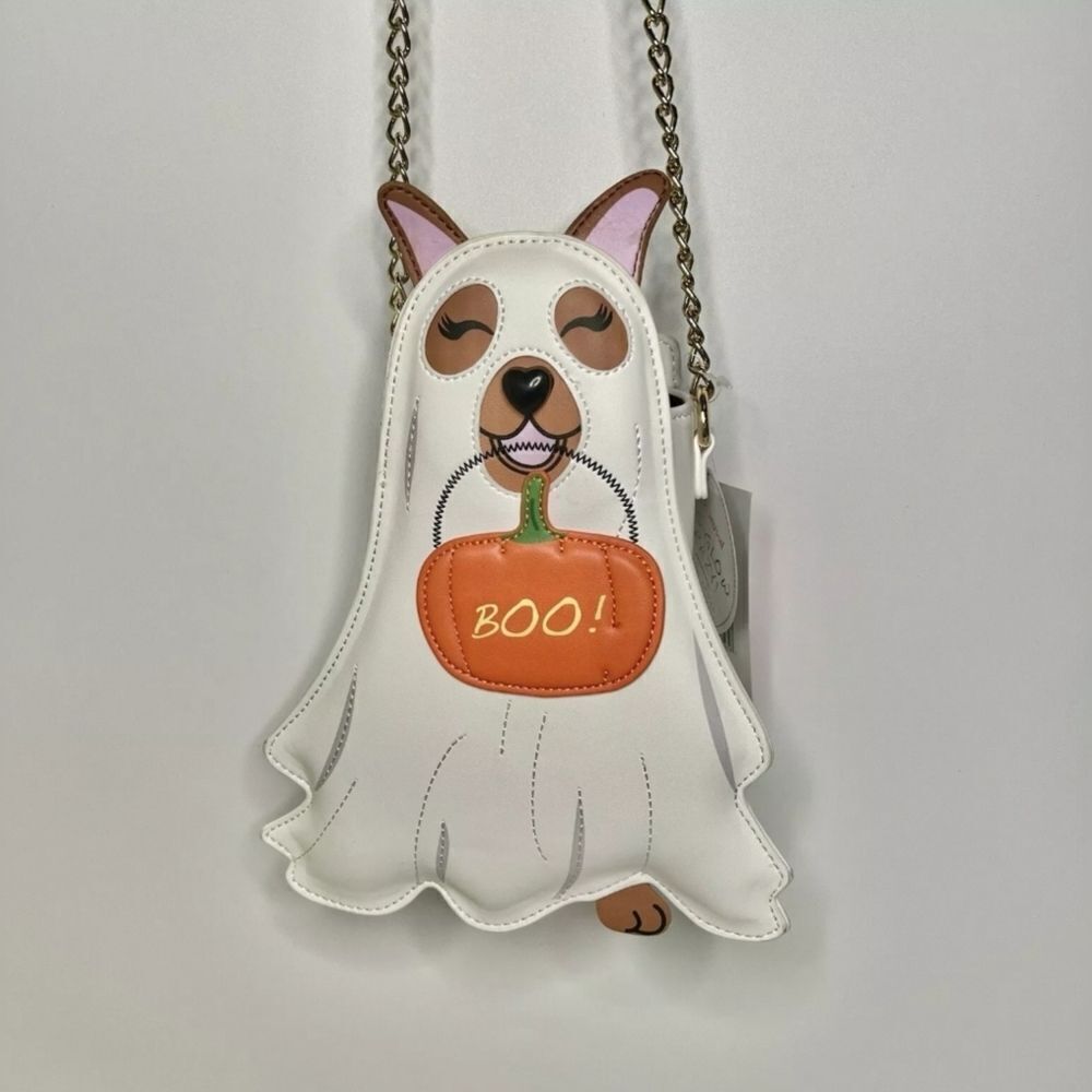 Betsey Johnson GLOW IN THE DARK GHOST DOG XOSPOOKY WHITE CROSSBODY NWT - Picture 4 of 12